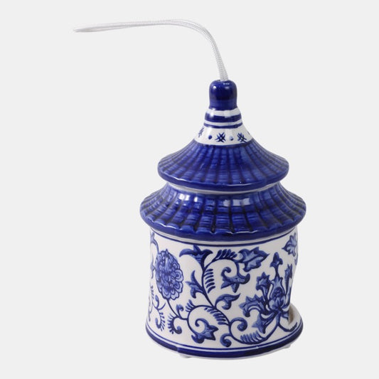 7x5" Chinoiserie Pagoda Bird House, White/blue