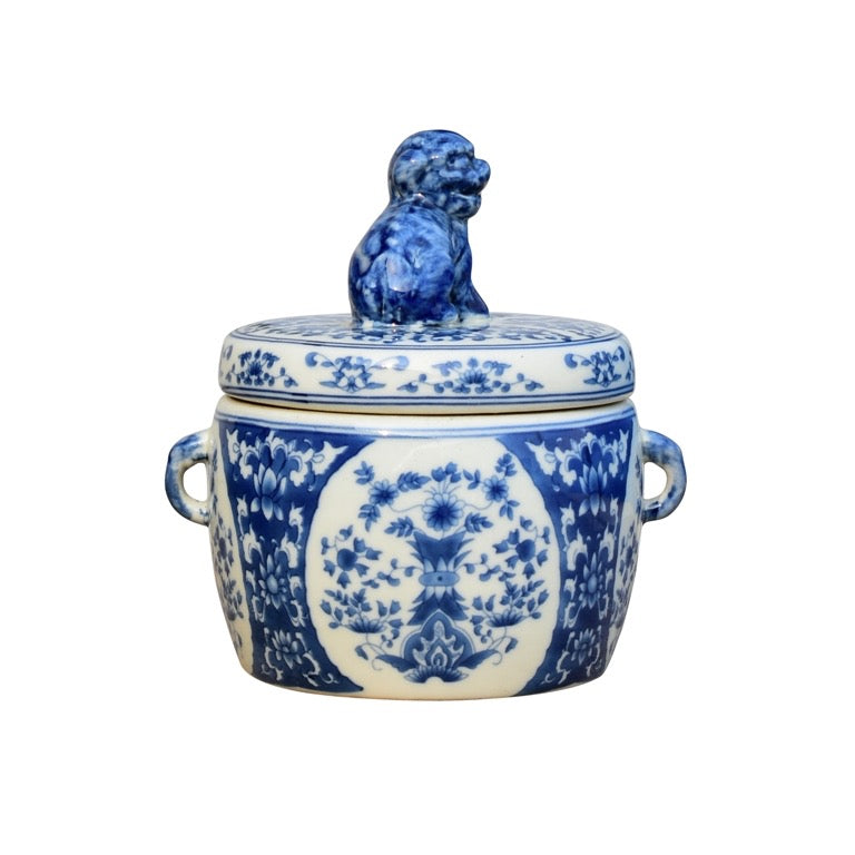 Blue & White Lion Tea Candy Jar