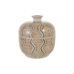 Hand Painted Decorative Stoneware Jar in Tan & Grey