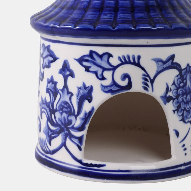 7x5" Chinoiserie Pagoda Bird House, White/blue