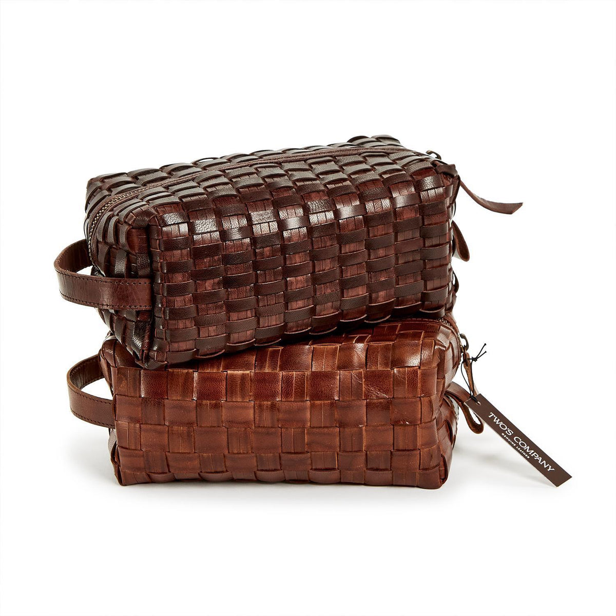 Chestnut Woven Leather Dopp Kit in 2 Patterns