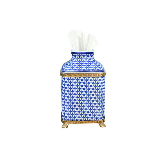 Blue & White Scales Tissue Holder