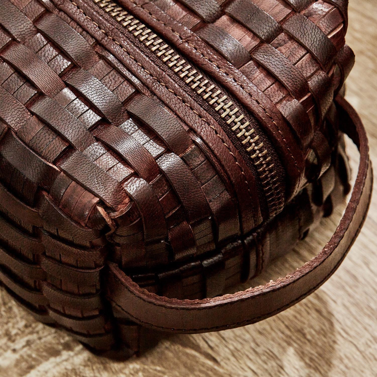Chestnut Woven Leather Dopp Kit in 2 Patterns