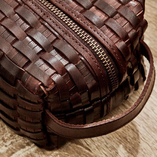 Chestnut Woven Leather Dopp Kit in 2 Patterns