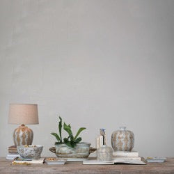 Hand Painted Decorative Stoneware Jar in Tan & Grey