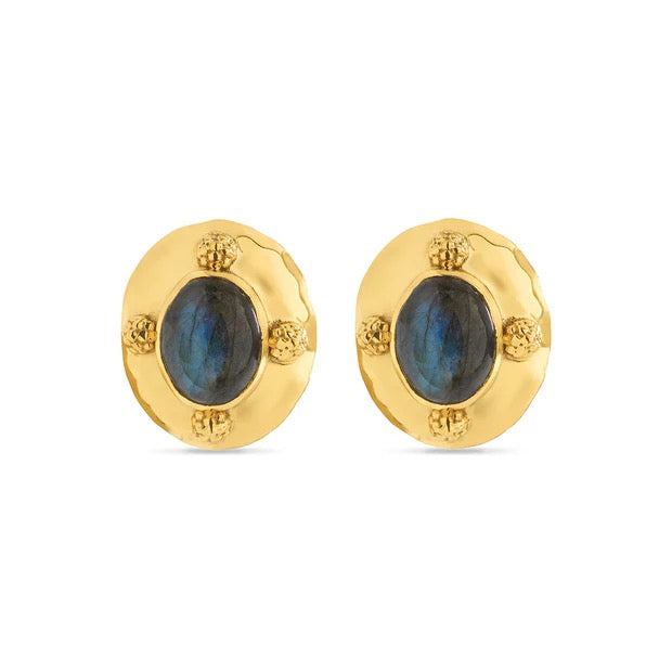 CLEOPATRA Oval Stud Earrings - Gold/Blue Labradorite