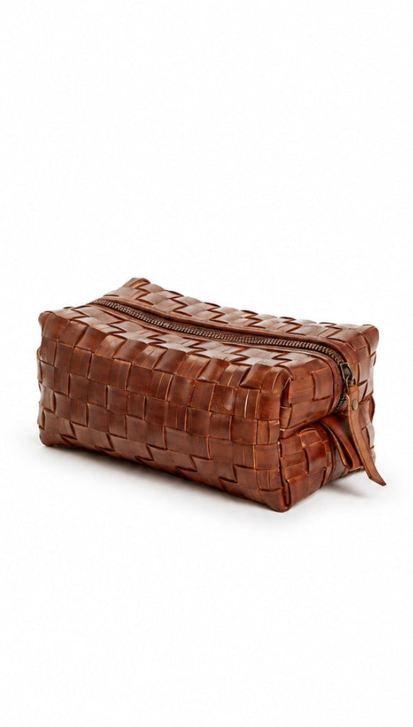 Chestnut Woven Leather Dopp Kit in 2 Patterns