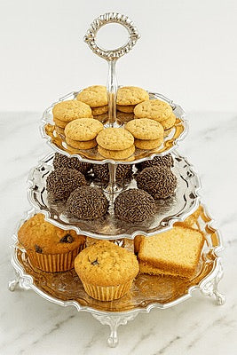 Queen Anne 3 Tier Engraved Cake Stand English Silver Plate