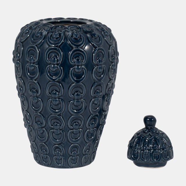 12"Navy Chain Texture Jar