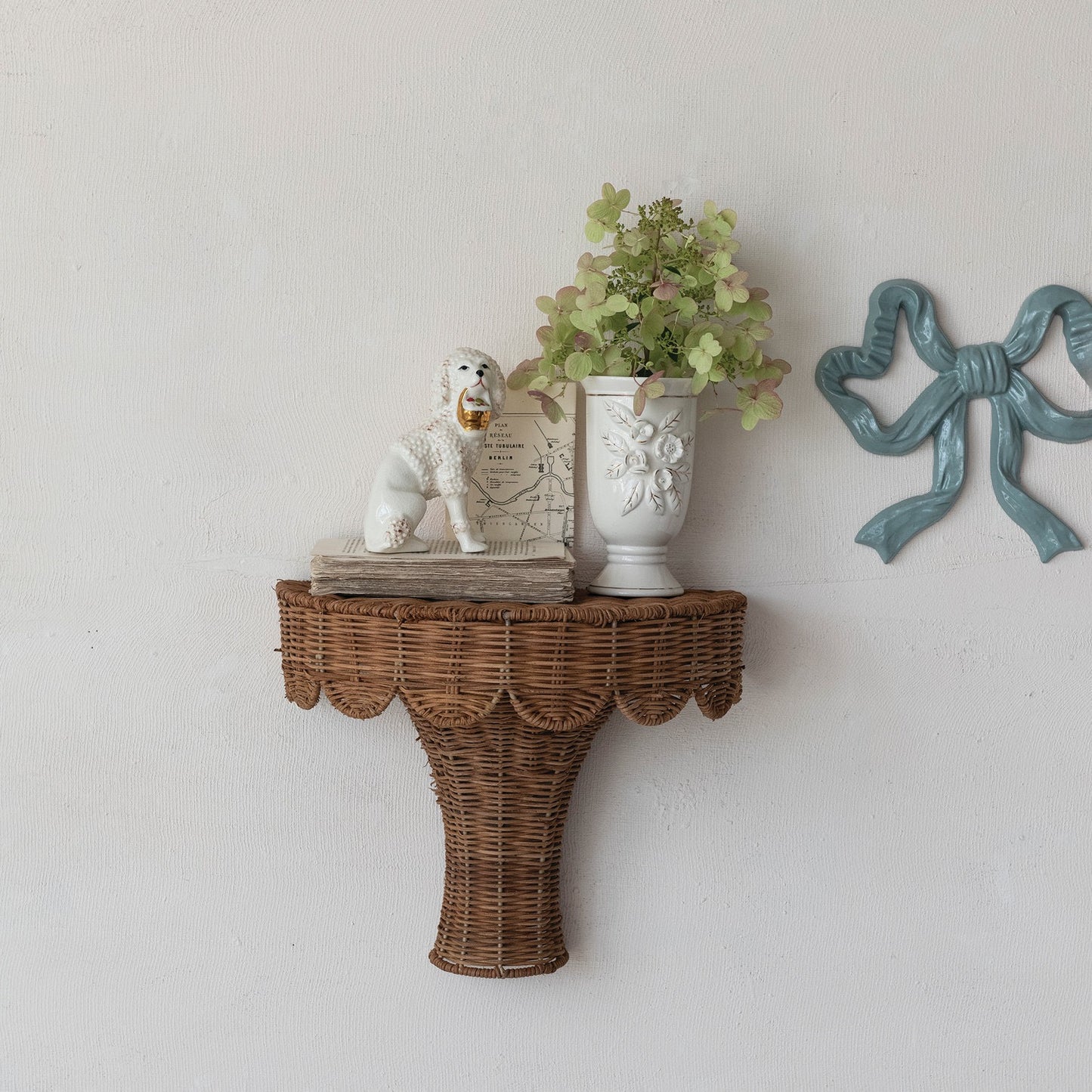Hand-Woven Rattan Scalloped Wall Shelf, Natural