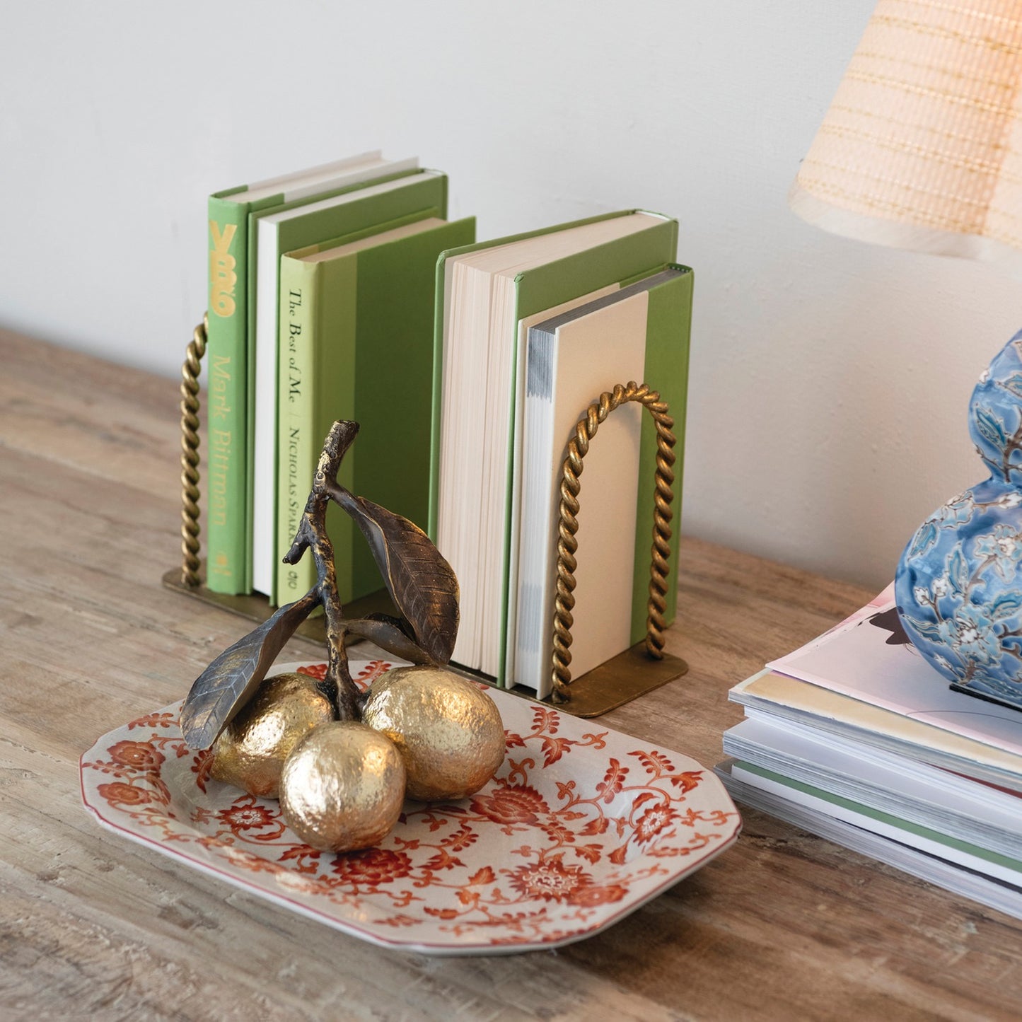 Twisted Metal Arched Brass Bookends Set