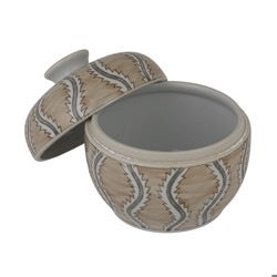 Hand Painted Decorative Stoneware Jar in Tan & Grey