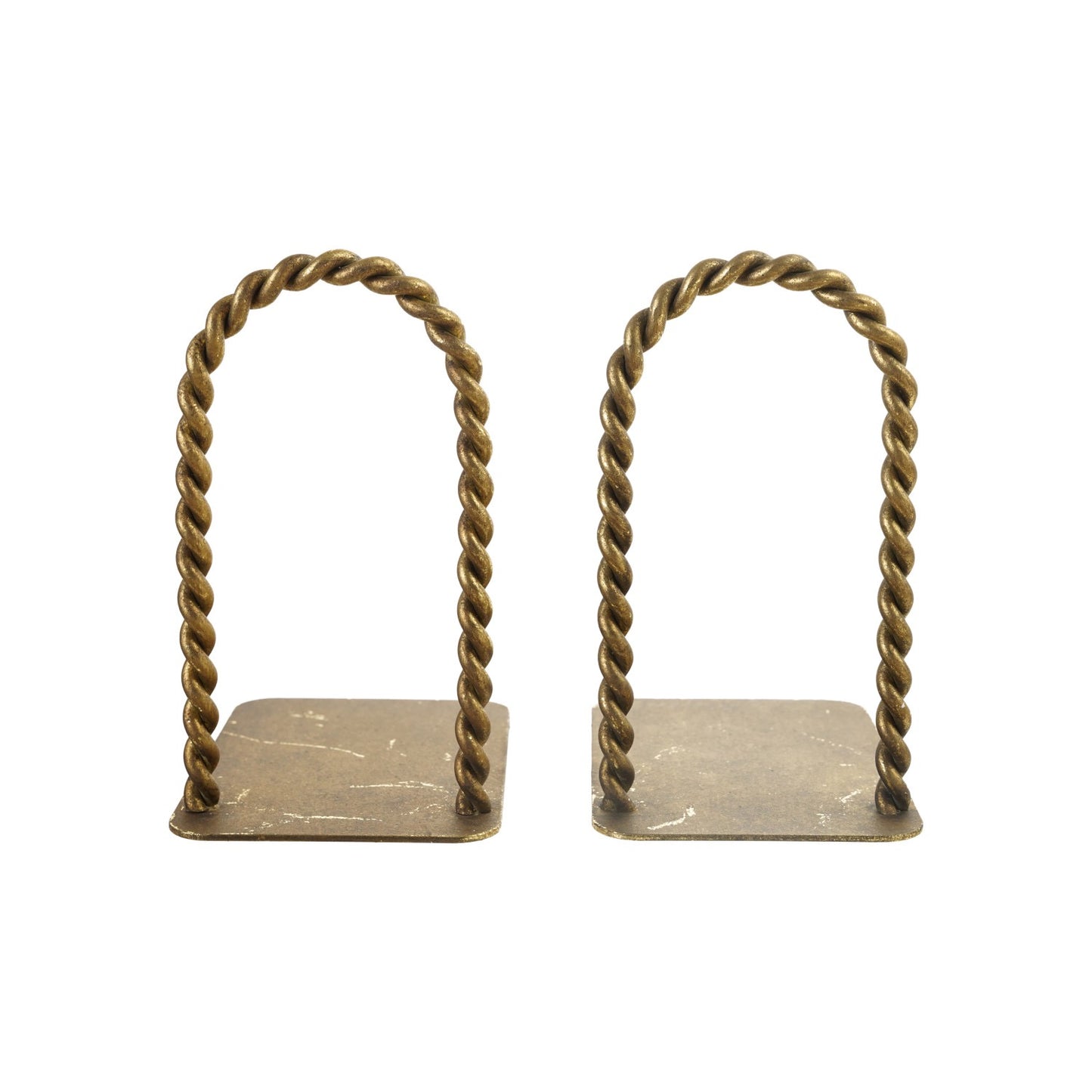 Twisted Metal Arched Brass Bookends Set