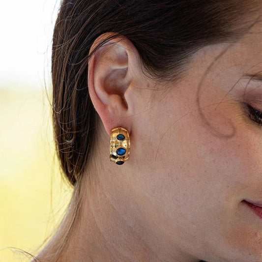 CLEOPATRA Bold Hoop Earrings - Blue Labradorite