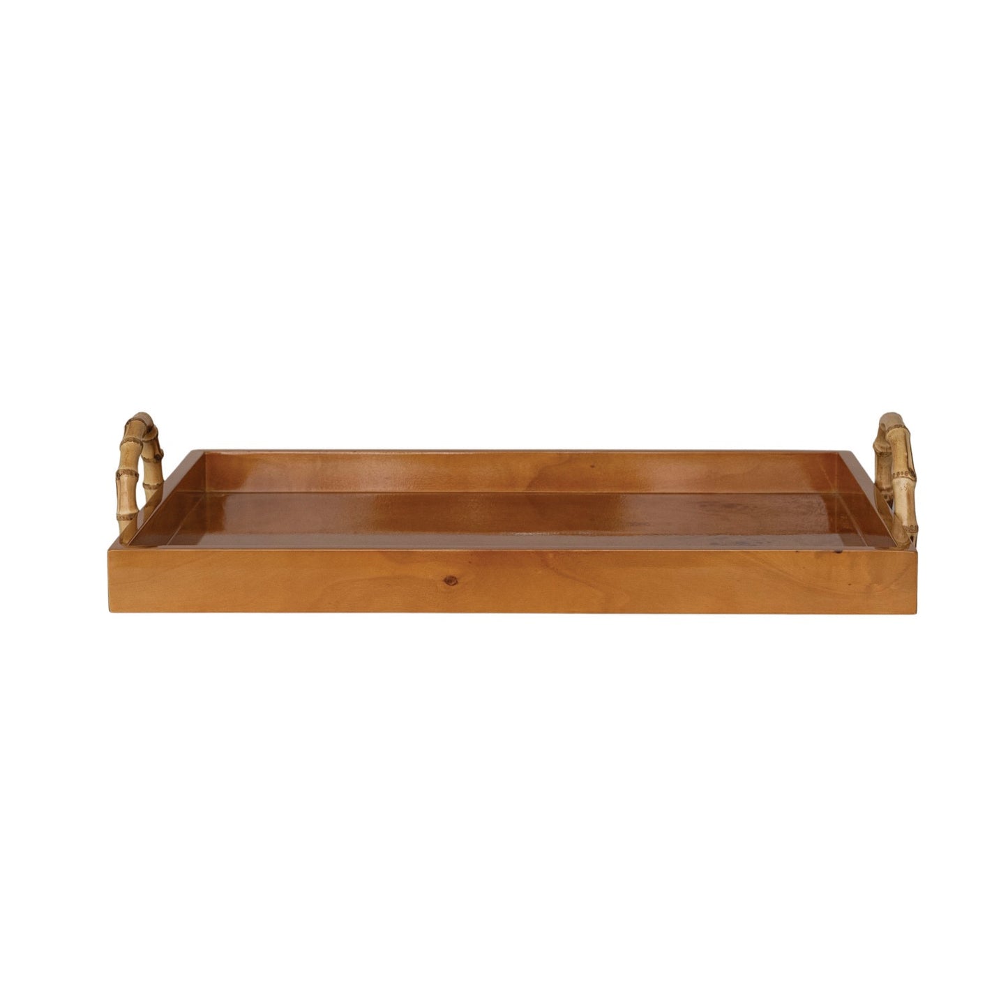 Red Natural Wood Veneer Tray with Bamboo Handles