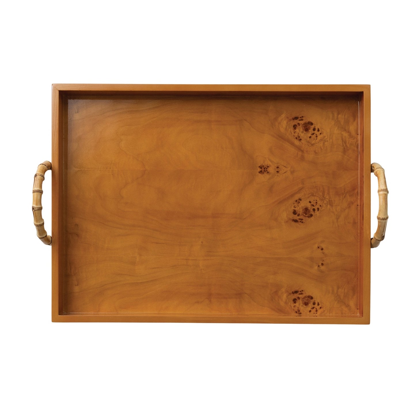 Red Natural Wood Veneer Tray with Bamboo Handles