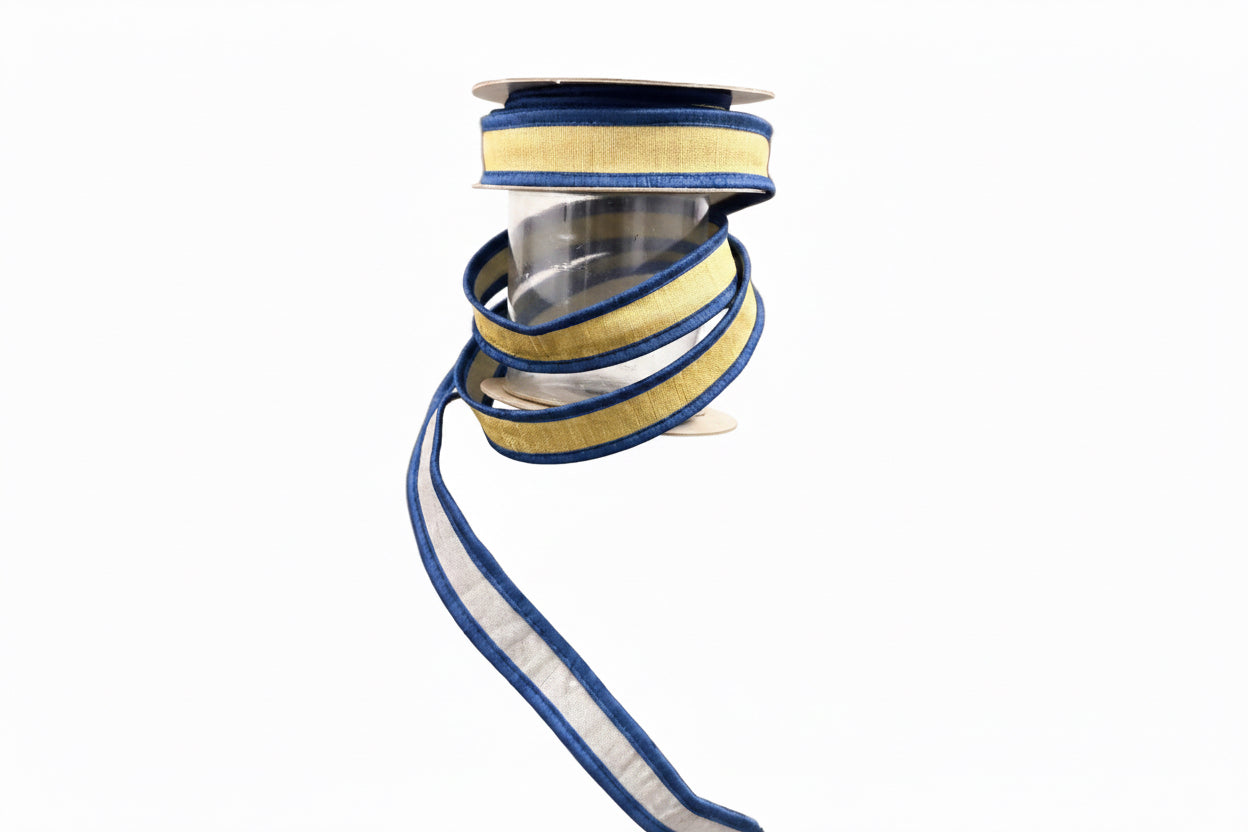 JME Dupion DBL Fused Moss/Blue Dupion Trim Ribbon (2 Sizes)