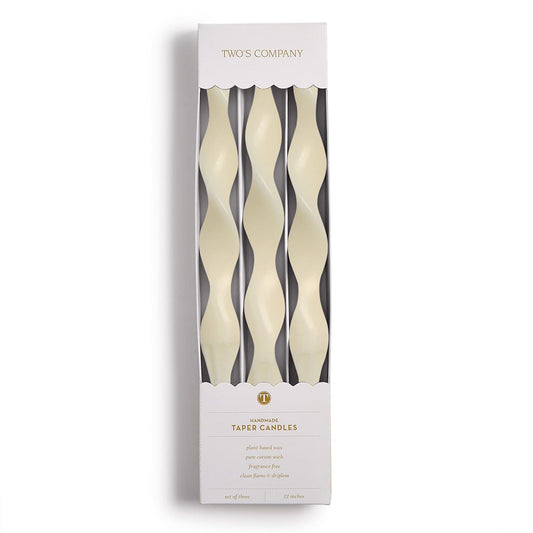 Twist and Glow Set of 3 Ivory 12" Twist Taper Candles in Gift Box