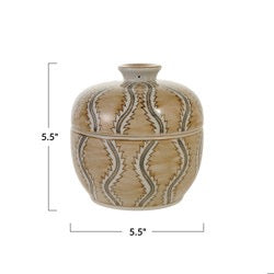 Hand Painted Decorative Stoneware Jar in Tan & Grey