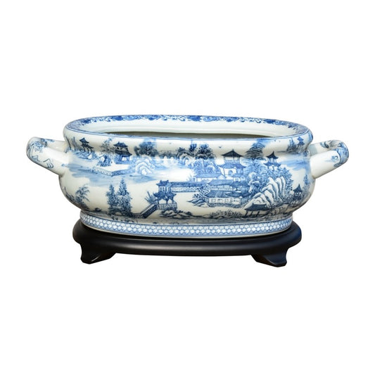 Blue & White Chinoiserie Footpath 16" w/ Base