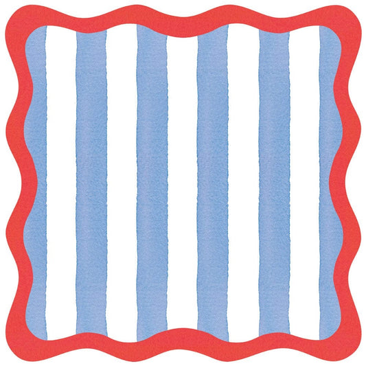 Cafe Stripe Scallop Blue/Red Paper Placemats Die-Cut - 12 per package