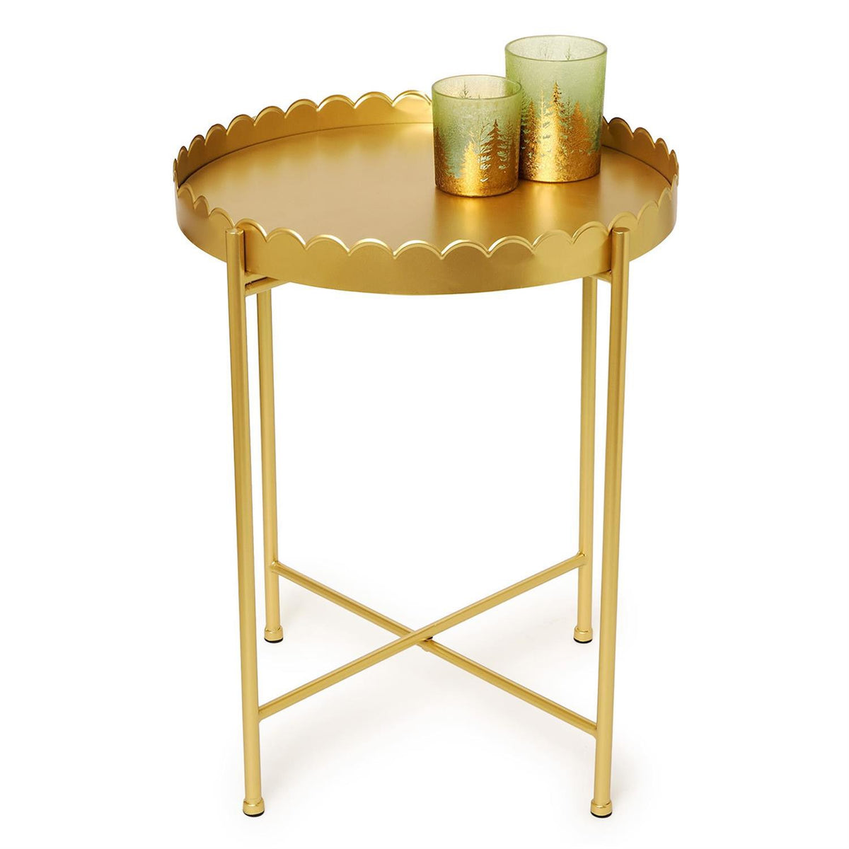 Gold Scalloped Edge Round Side/Accent Table