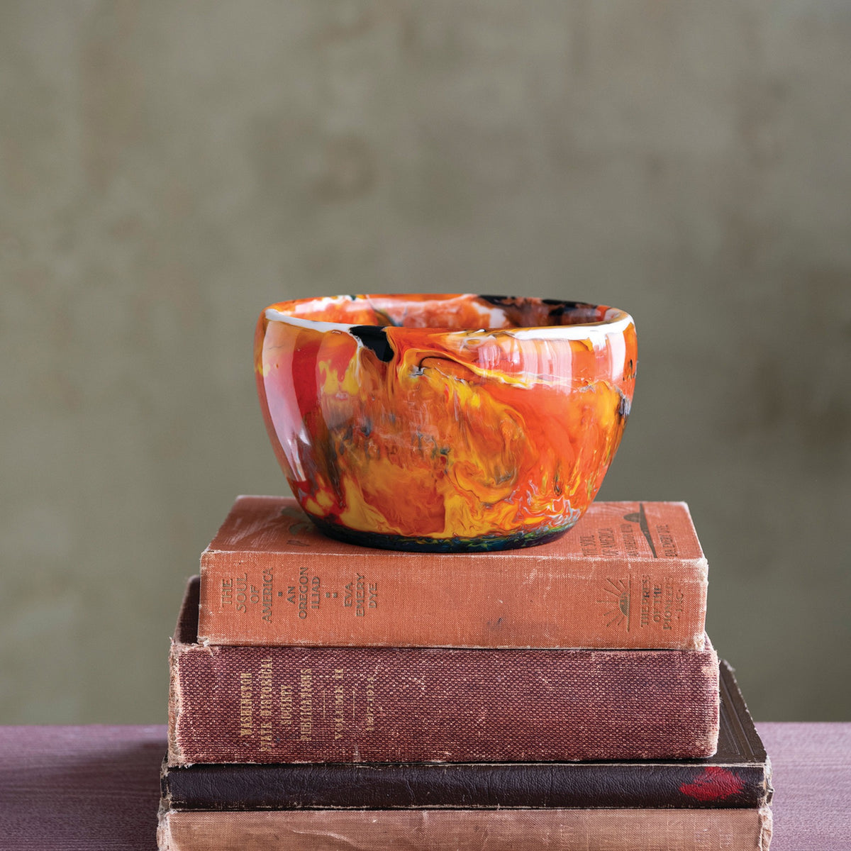 Orange Marbled Resin Bowl