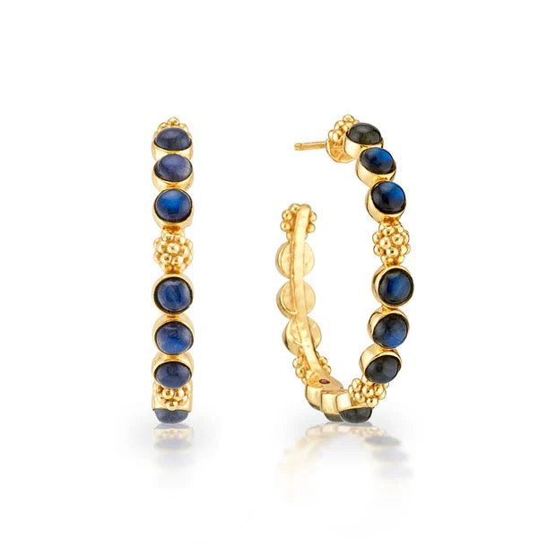 BERRY Gem Medium Hoop Earrings - Blue Labradorite