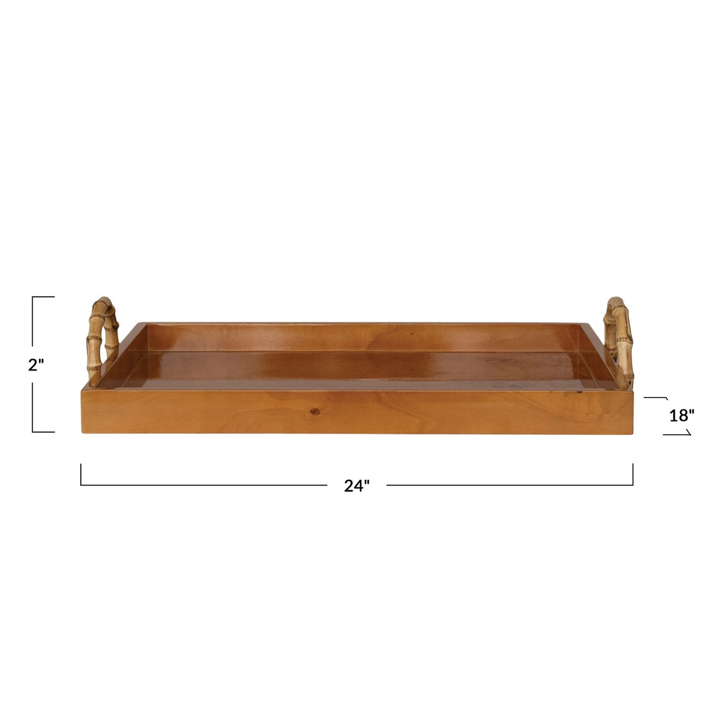 Red Natural Wood Veneer Tray with Bamboo Handles