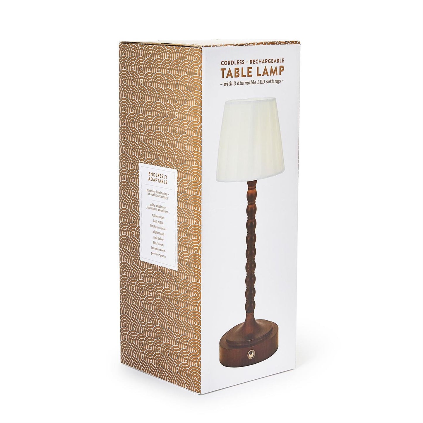 LED Cordless Beaded Wood Pole Table Lamp