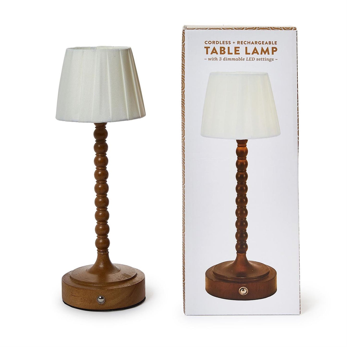 LED Cordless Beaded Wood Pole Table Lamp