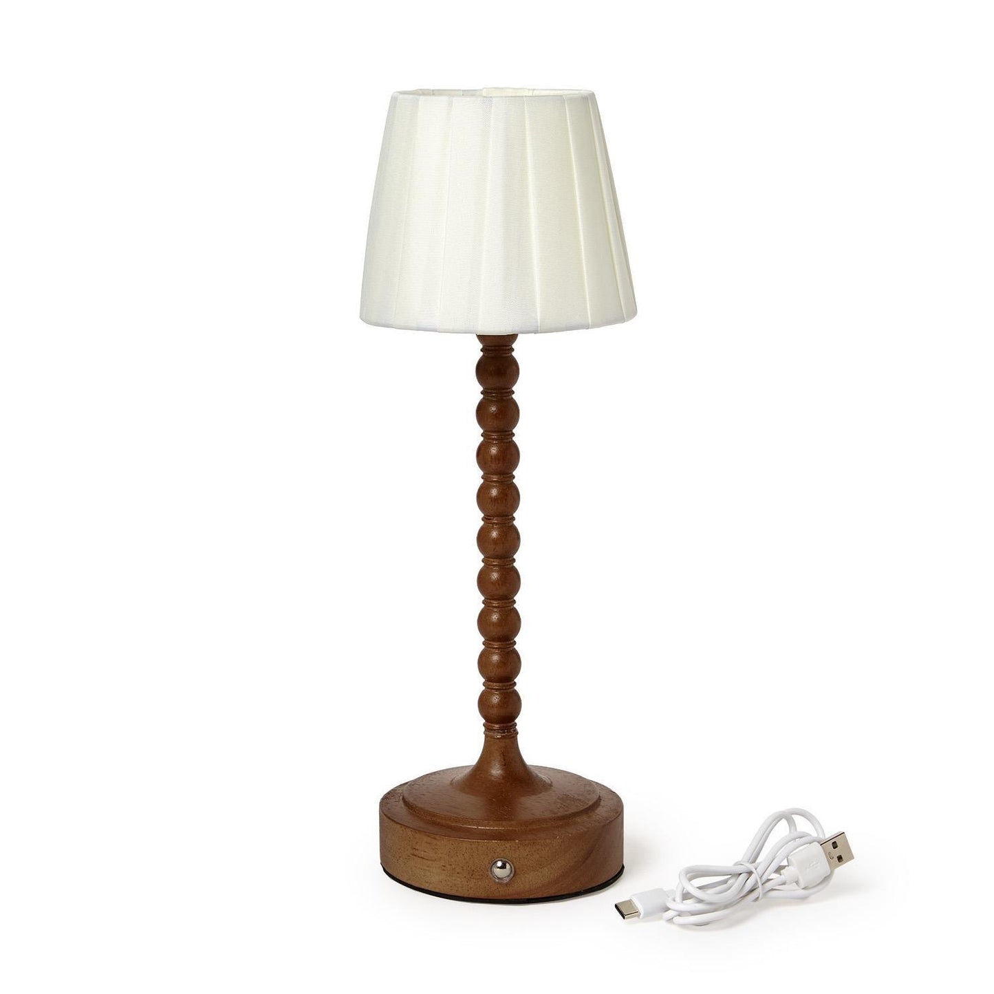 LED Cordless Beaded Wood Pole Table Lamp