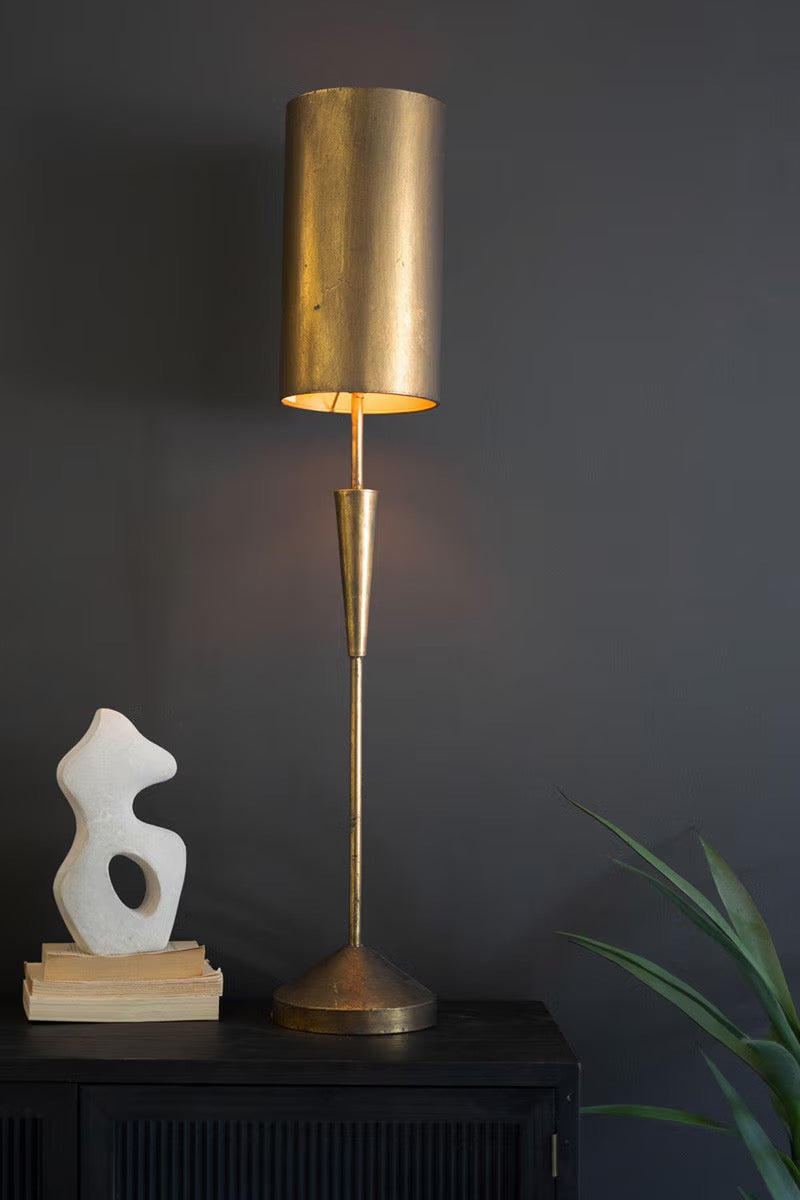 Antique Gold Table Lamp w/ Metal Barrel Shade