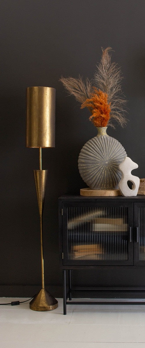 Antique Gold Floor Lamp with Metal Barrel Shade