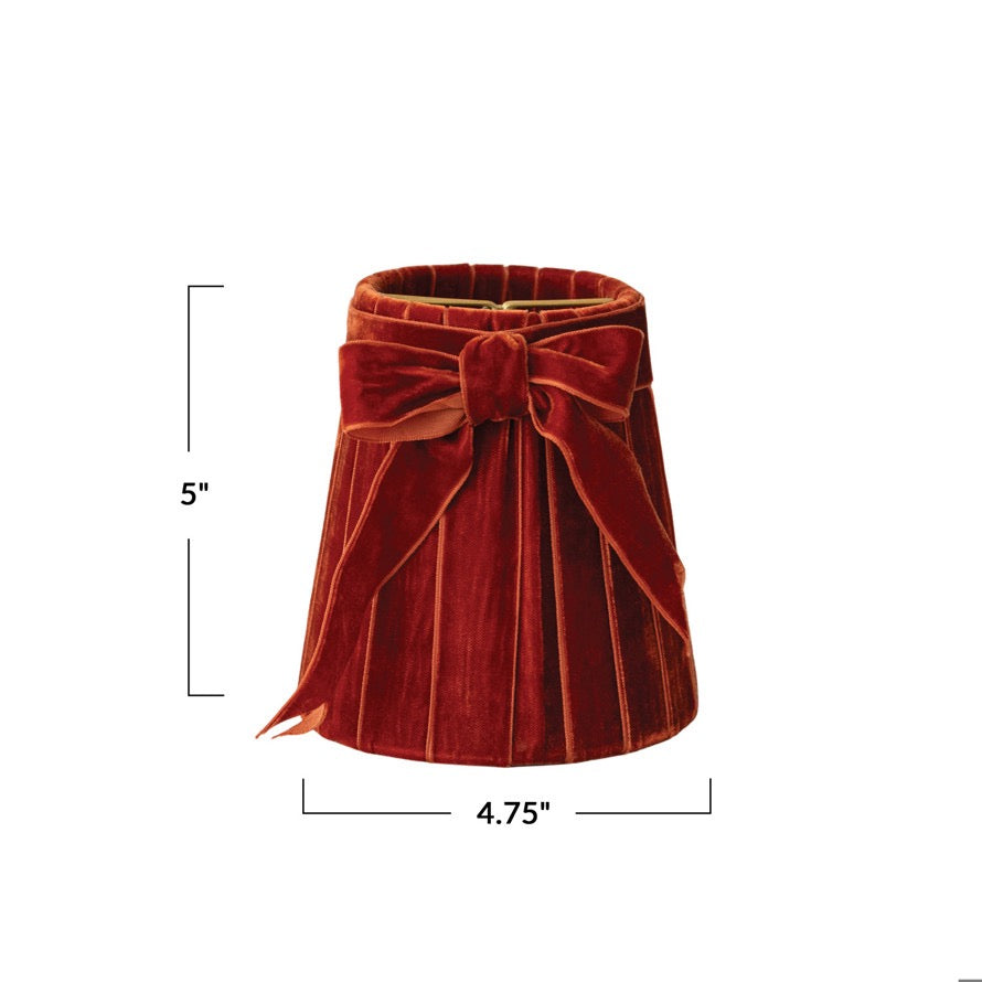 Orange Velvet Pleated Mini Clip-on Lampshade w/ Bow