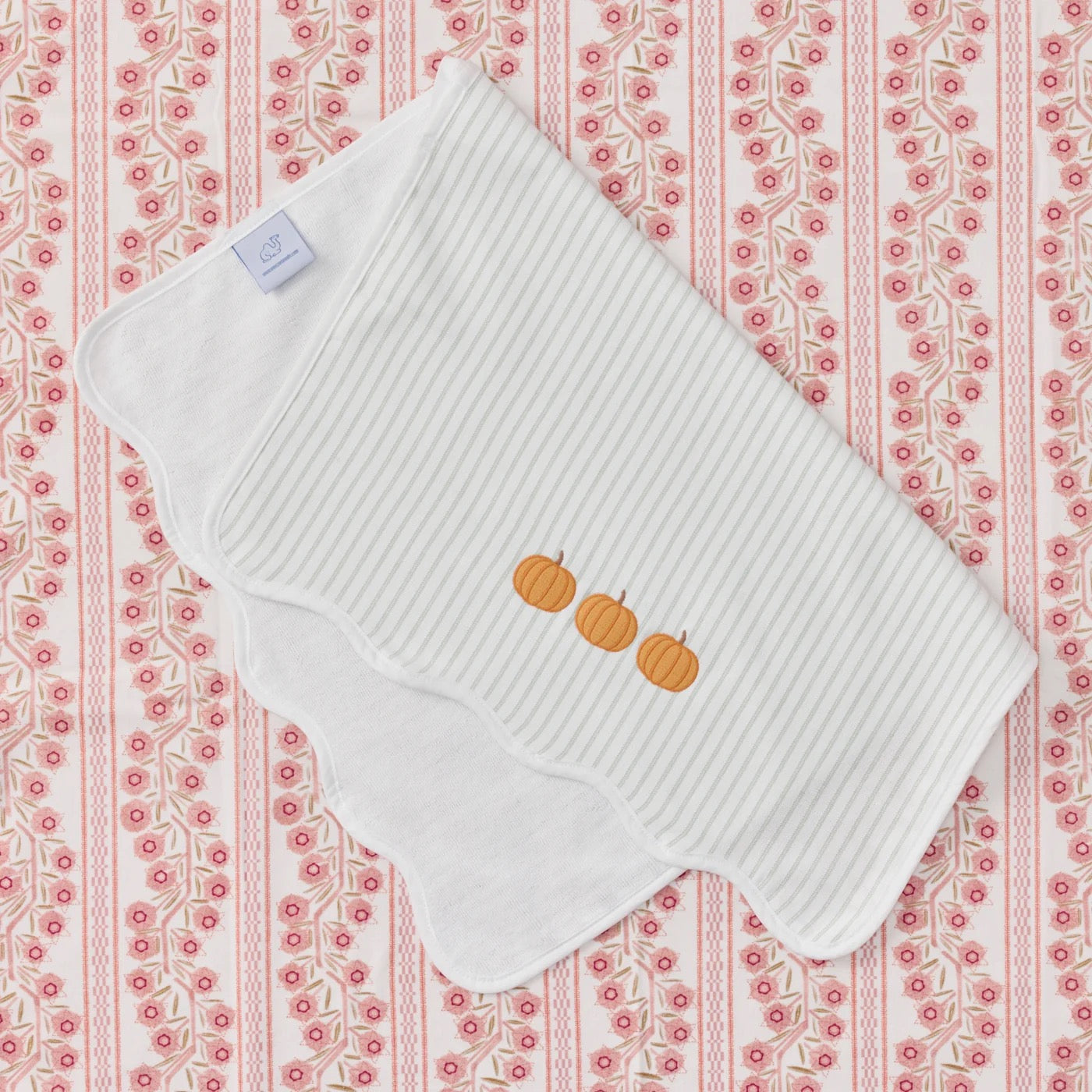 Scalloped Green Stripe Pumpkin Kitchen Towel