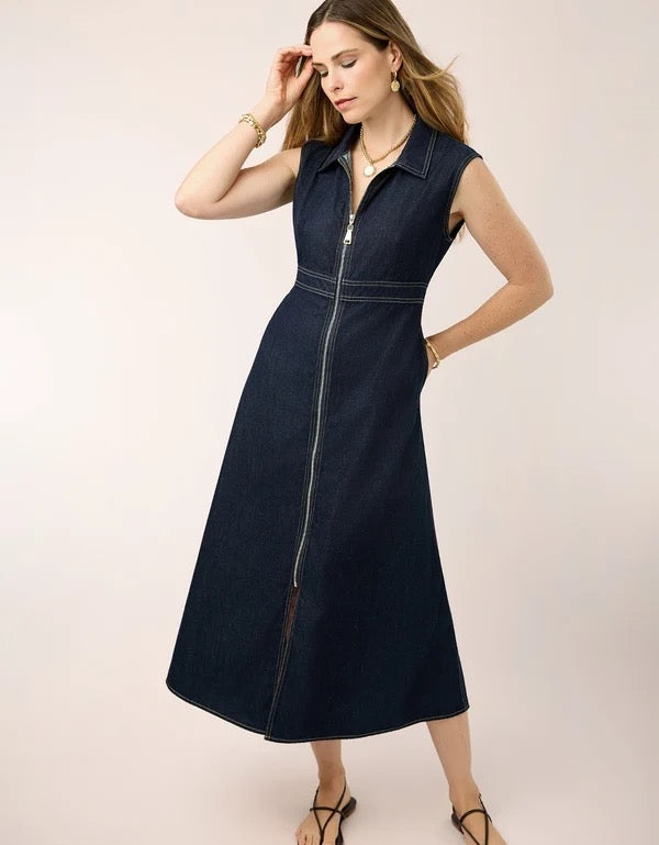 Lainey Denim Dress in Dark Bayou Denim