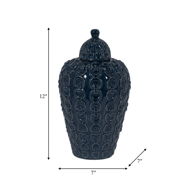 12"Navy Chain Texture Jar