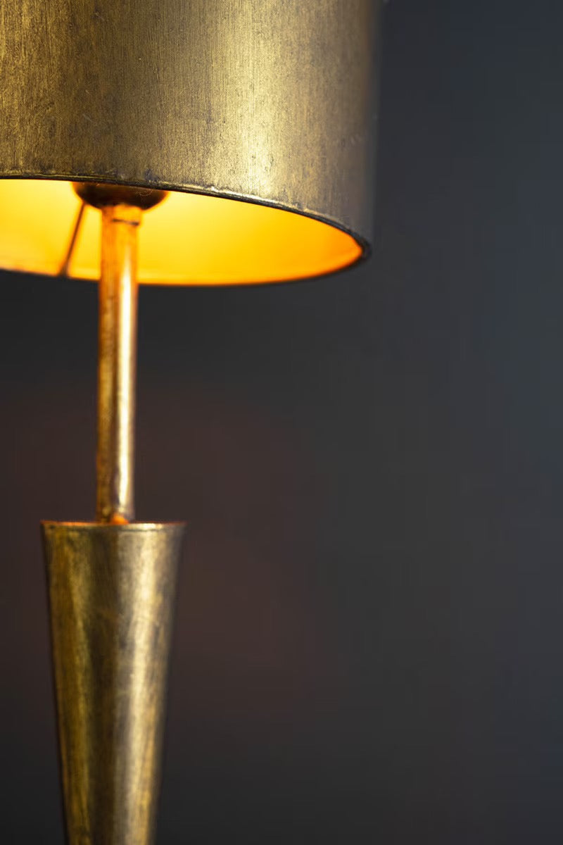 Antique Gold Table Lamp w/ Metal Barrel Shade