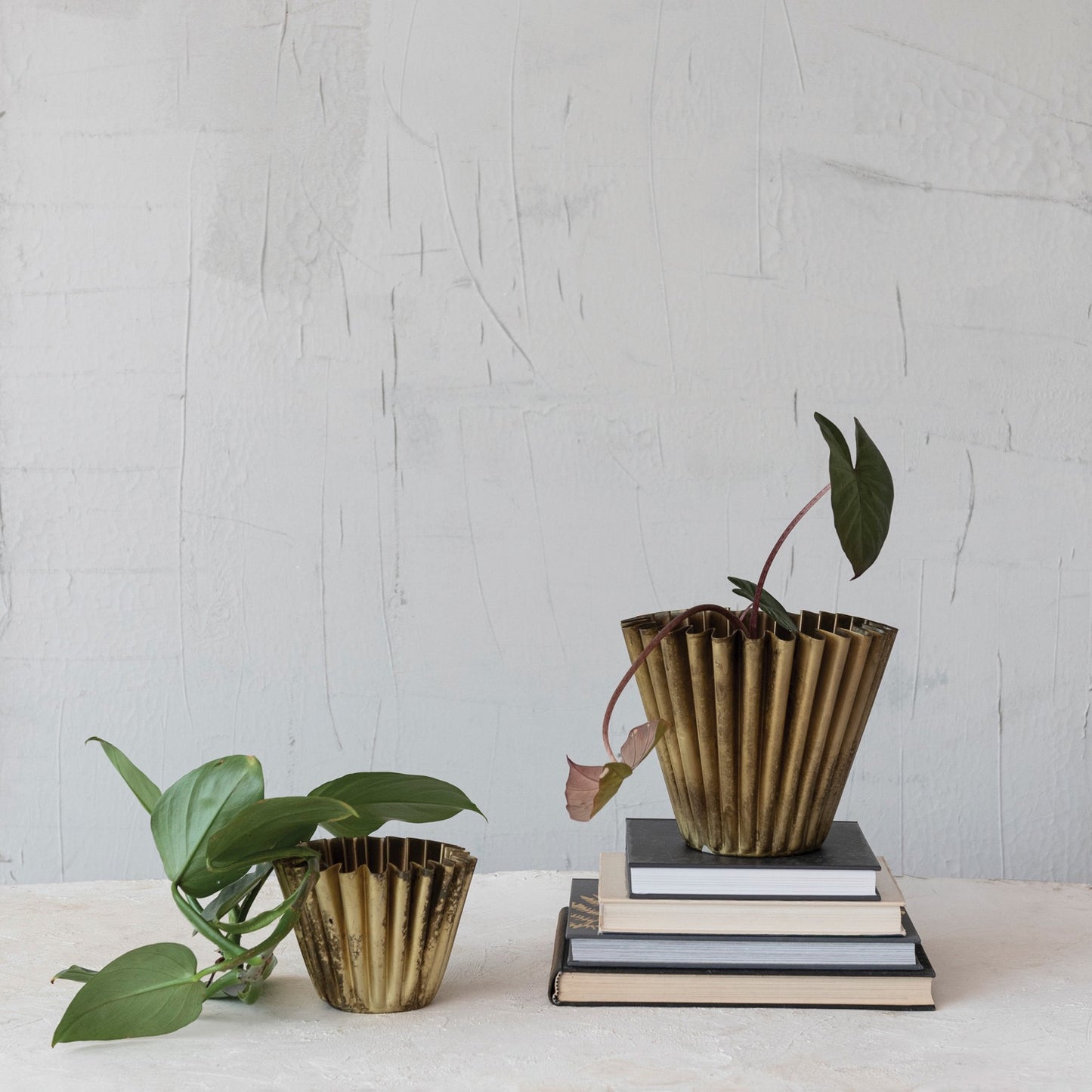 Fluted Brass Finish Metal Planter