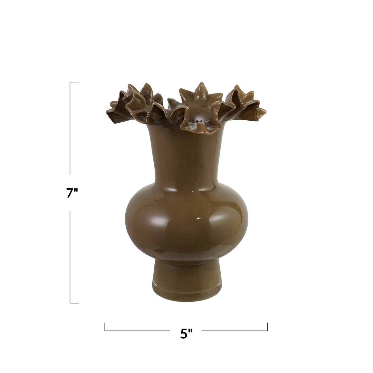 Opaque Glass Footed Ruffled Vase, Olive Color