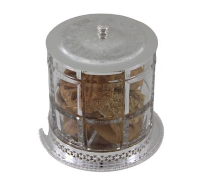 Cookie Jar Crystal on English Silver Plate