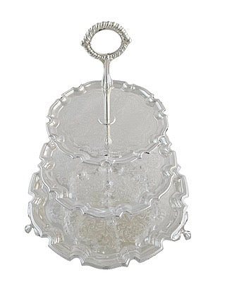 Queen Anne 3 Tier Engraved Cake Stand English Silver Plate