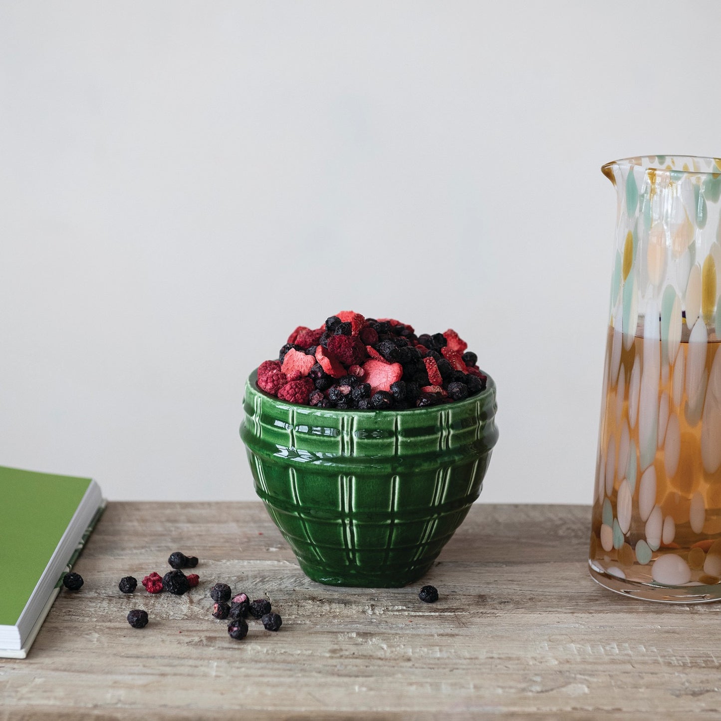 Green Debossed Stoneware Planter