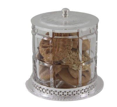 Cookie Jar Crystal on English Silver Plate