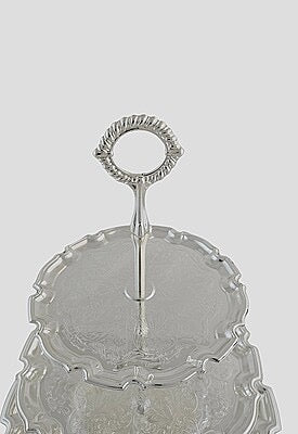 Queen Anne 3 Tier Engraved Cake Stand English Silver Plate