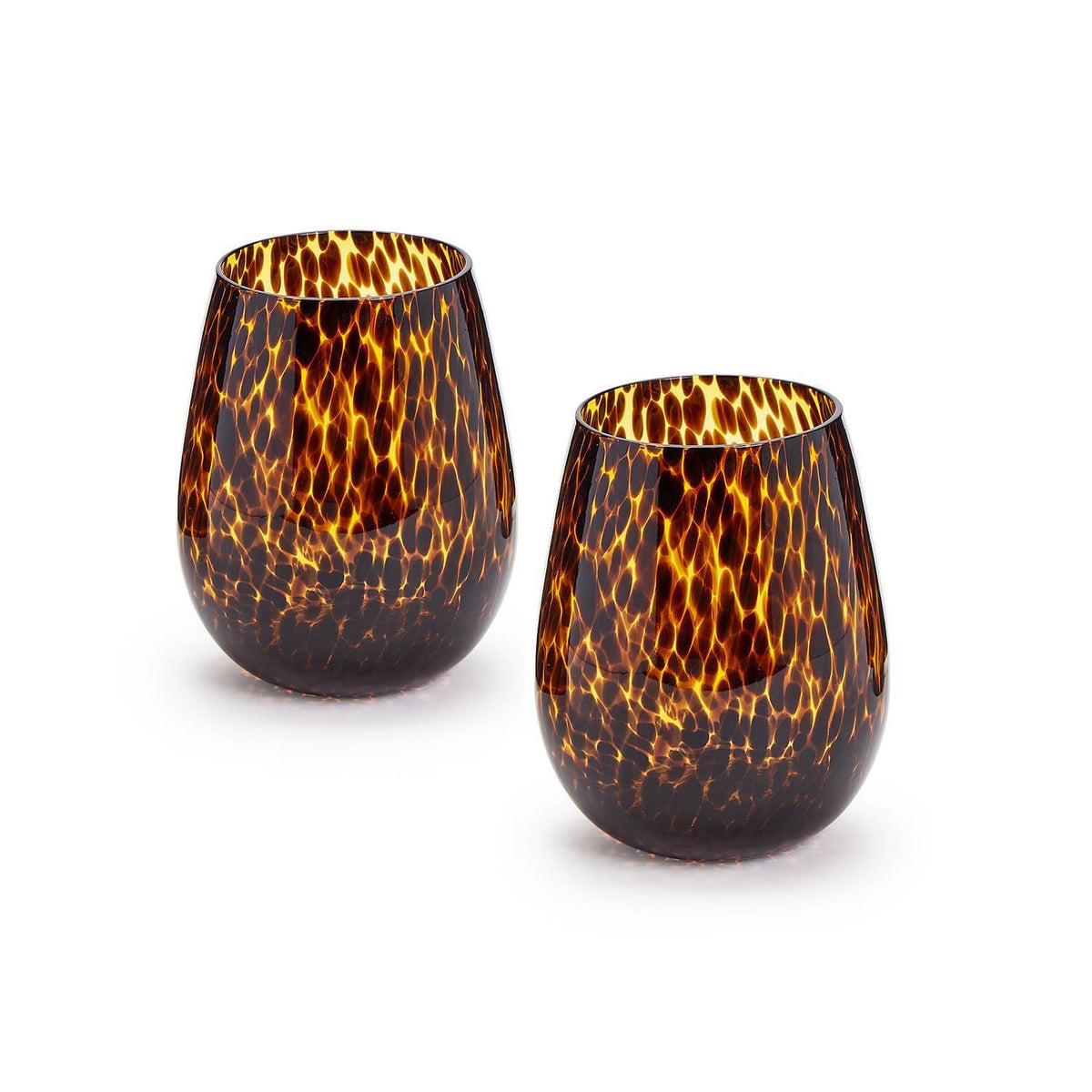 Set of 4 Tortoise Print Stemless Wine Glass