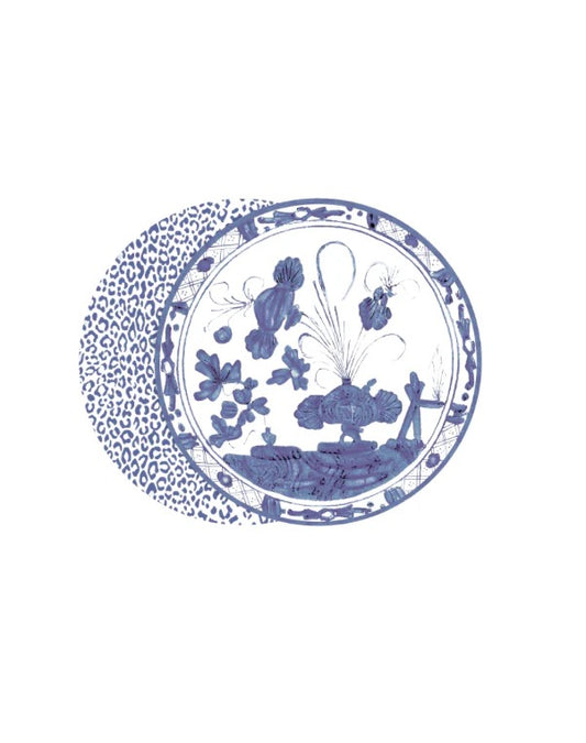 Vida Faenza and Leopard Reversible Placemats(Blue & White)