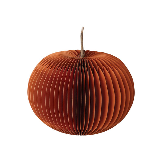 7" Paper Folding Honeycomb Orange Pumpkin w/ Dried Natural Twig Stem