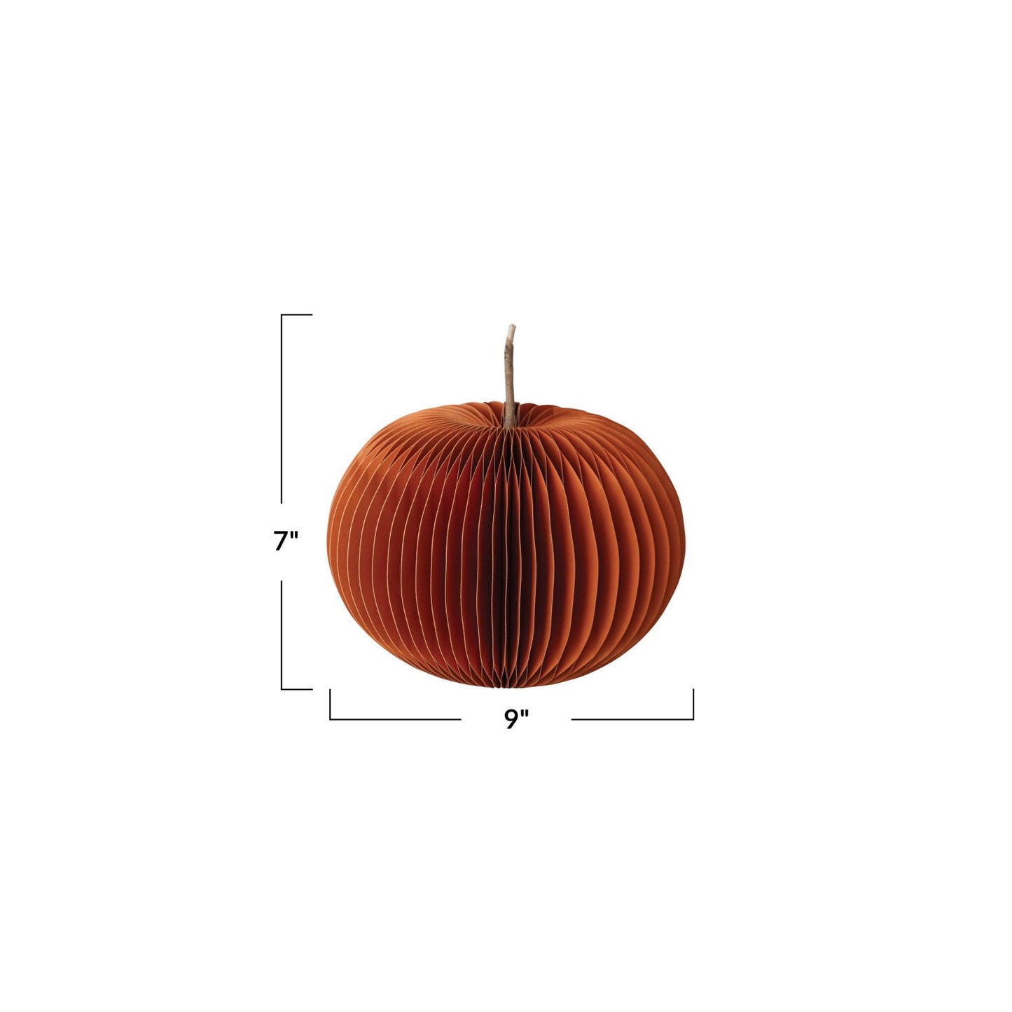 7" Paper Folding Honeycomb Orange Pumpkin w/ Dried Natural Twig Stem